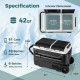 Dual zone 12V 42QT car refrigerator with rolling wheels, LED touch panel, and cup holders for camping and travel.